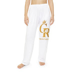 CrownRose Women's Pajama Pants — White Lounge Sleepwear with Gold CR Logo