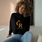 Cropped Hoodie — Gold 'CR Crown & Rose' Logo with 'Move Like Royalty'