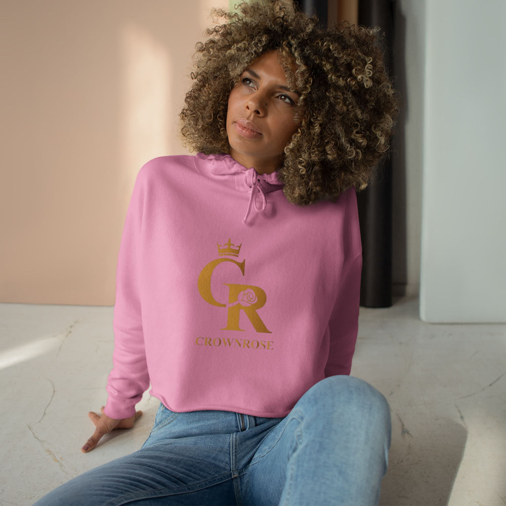 Cropped Hoodie — Gold 'CR Crown & Rose' Logo with 'Move Like Royalty'