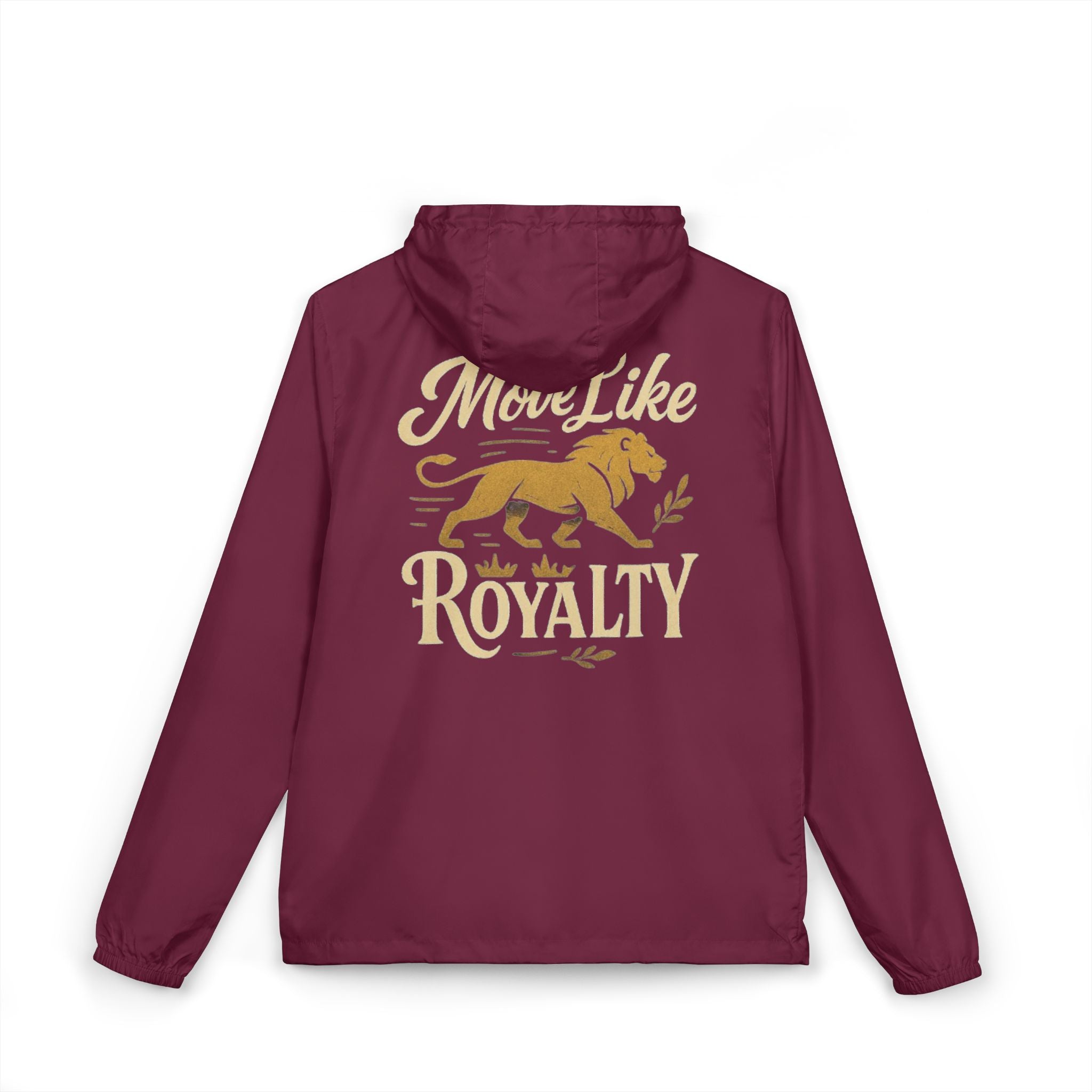 Windbreaker Jacket — "Move Like Royalty" Lion Graphic Lightweight Hooded Windbreaker