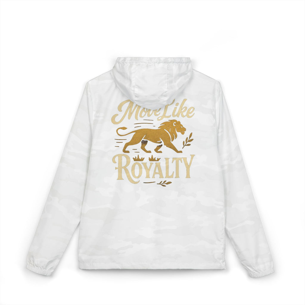 Windbreaker Jacket — "Move Like Royalty" Lion Graphic Lightweight Hooded Windbreaker