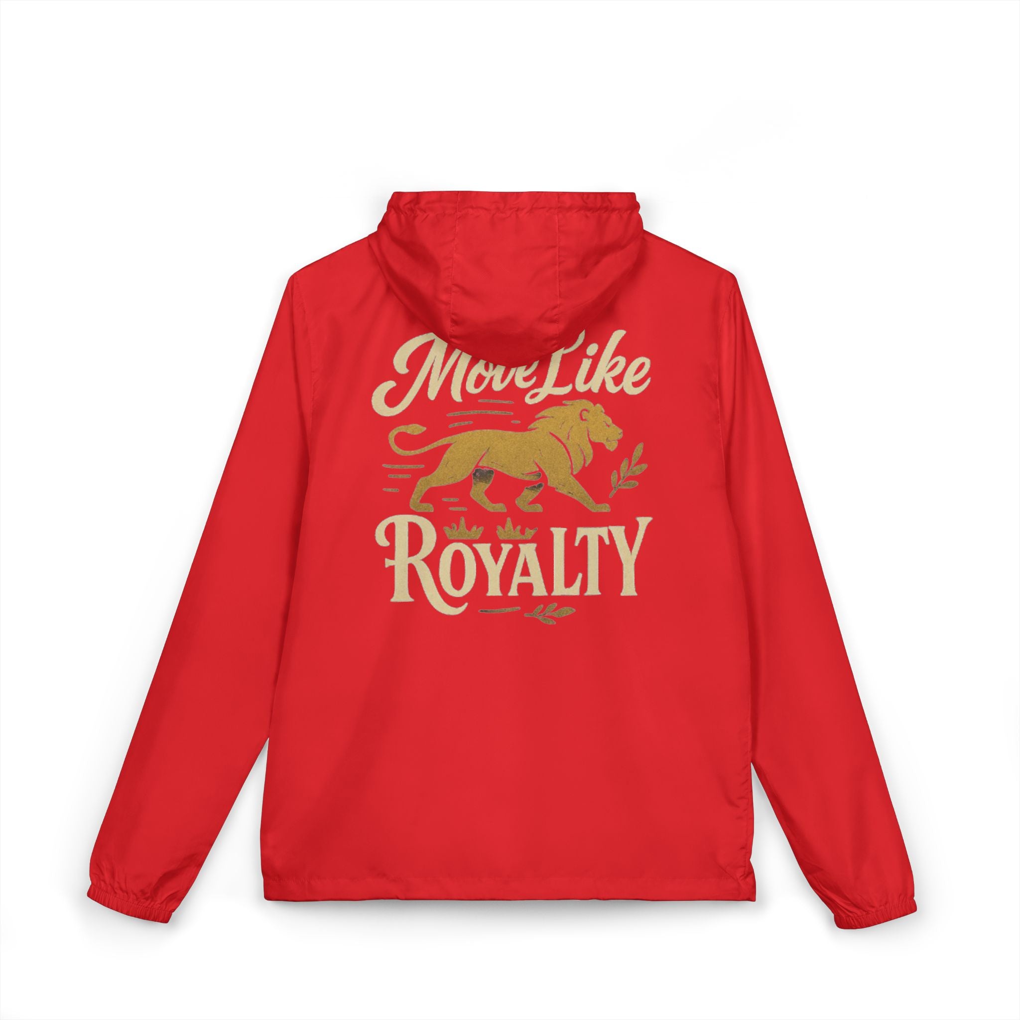 Windbreaker Jacket — "Move Like Royalty" Lion Graphic Lightweight Hooded Windbreaker