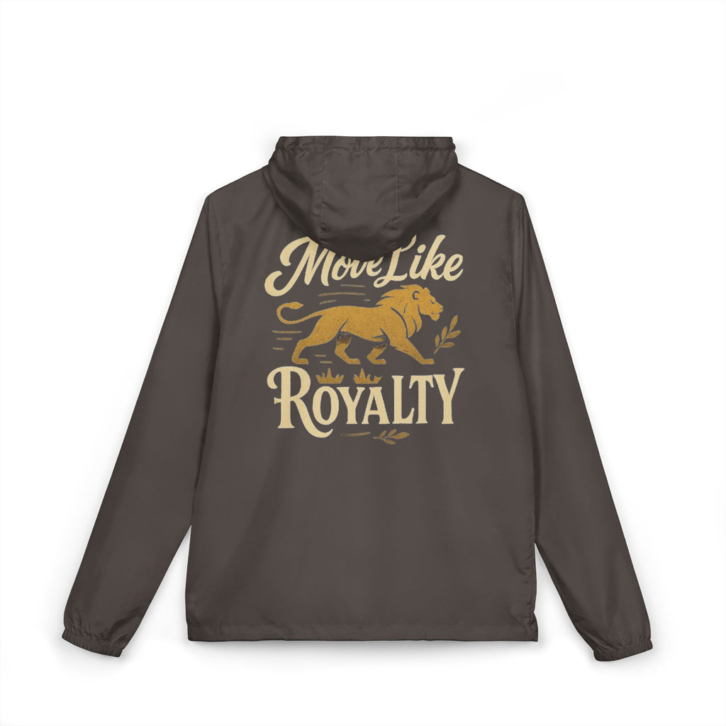 Windbreaker Jacket — "Move Like Royalty" Lion Graphic Lightweight Hooded Windbreaker