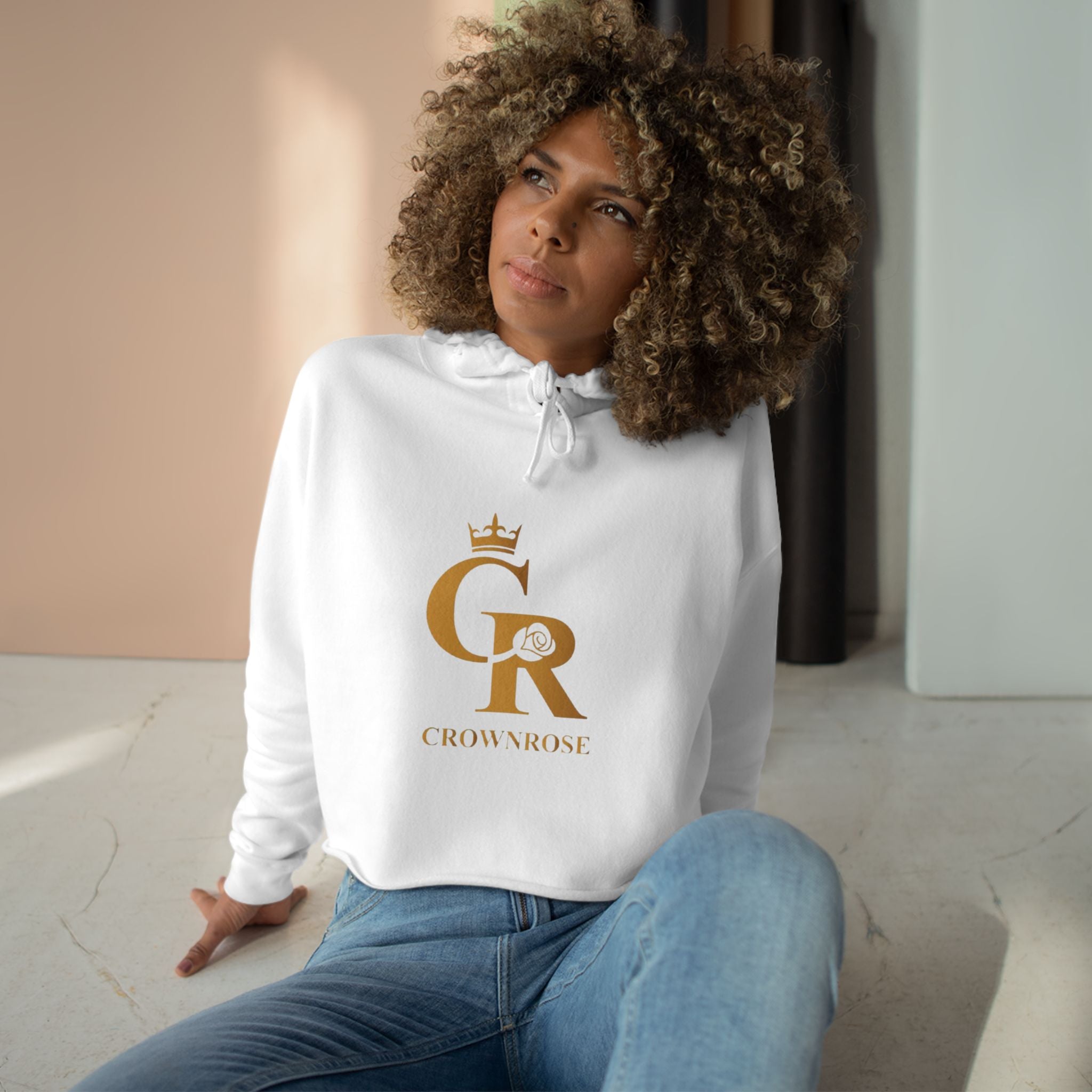 Cropped Hoodie — Gold 'CR Crown & Rose' Logo with 'Move Like Royalty'