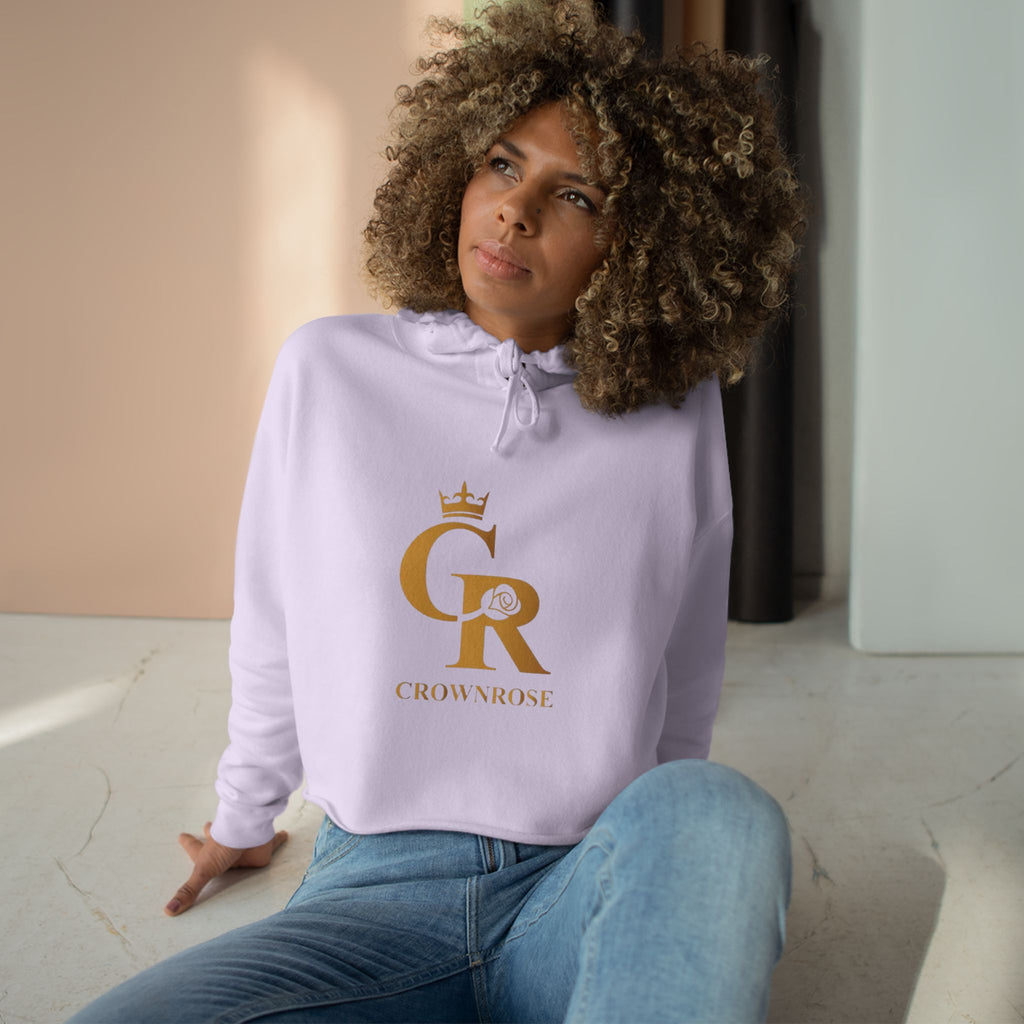 Cropped Hoodie — Gold 'CR Crown & Rose' Logo with 'Move Like Royalty'
