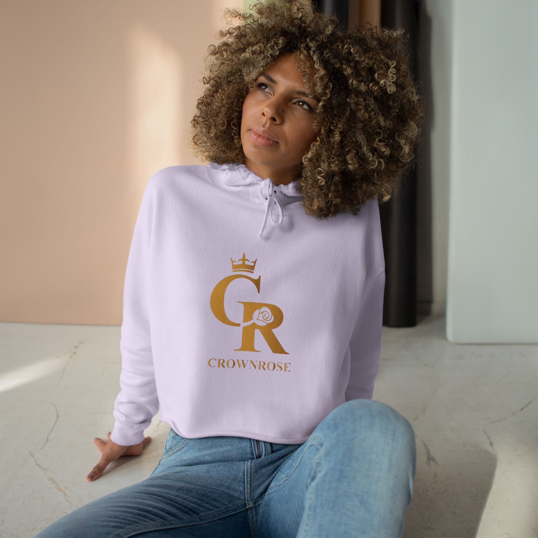 Cropped Hoodie — Gold 'CR Crown & Rose' Logo with 'Move Like Royalty'