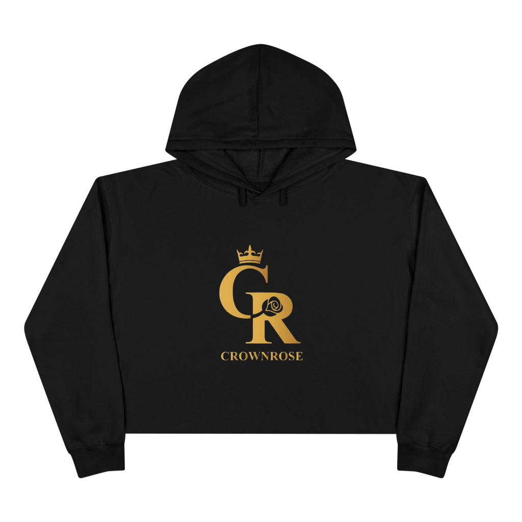 Cropped Hoodie — Gold 'CR Crown & Rose' Logo with 'Move Like Royalty'