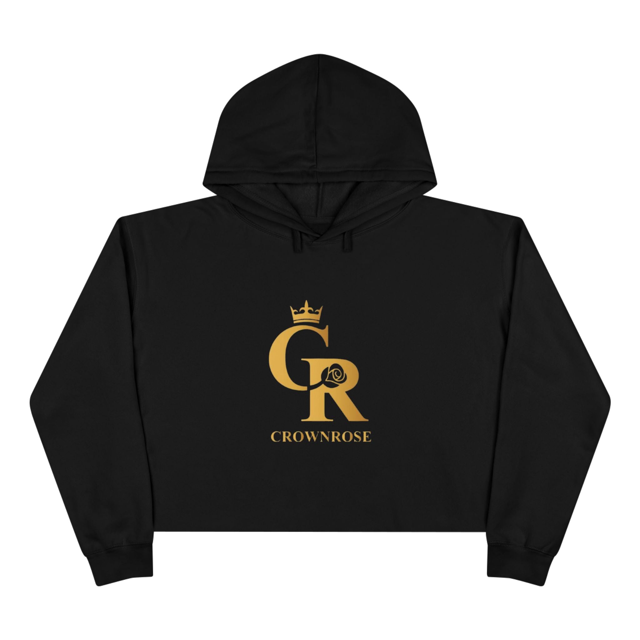Cropped Hoodie — Gold 'CR Crown & Rose' Logo with 'Move Like Royalty'