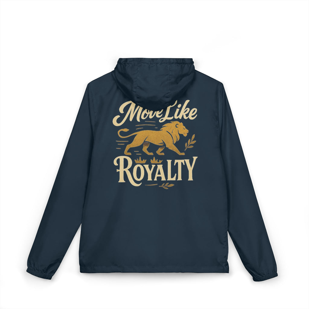 Windbreaker Jacket — "Move Like Royalty" Lion Graphic Lightweight Hooded Windbreaker