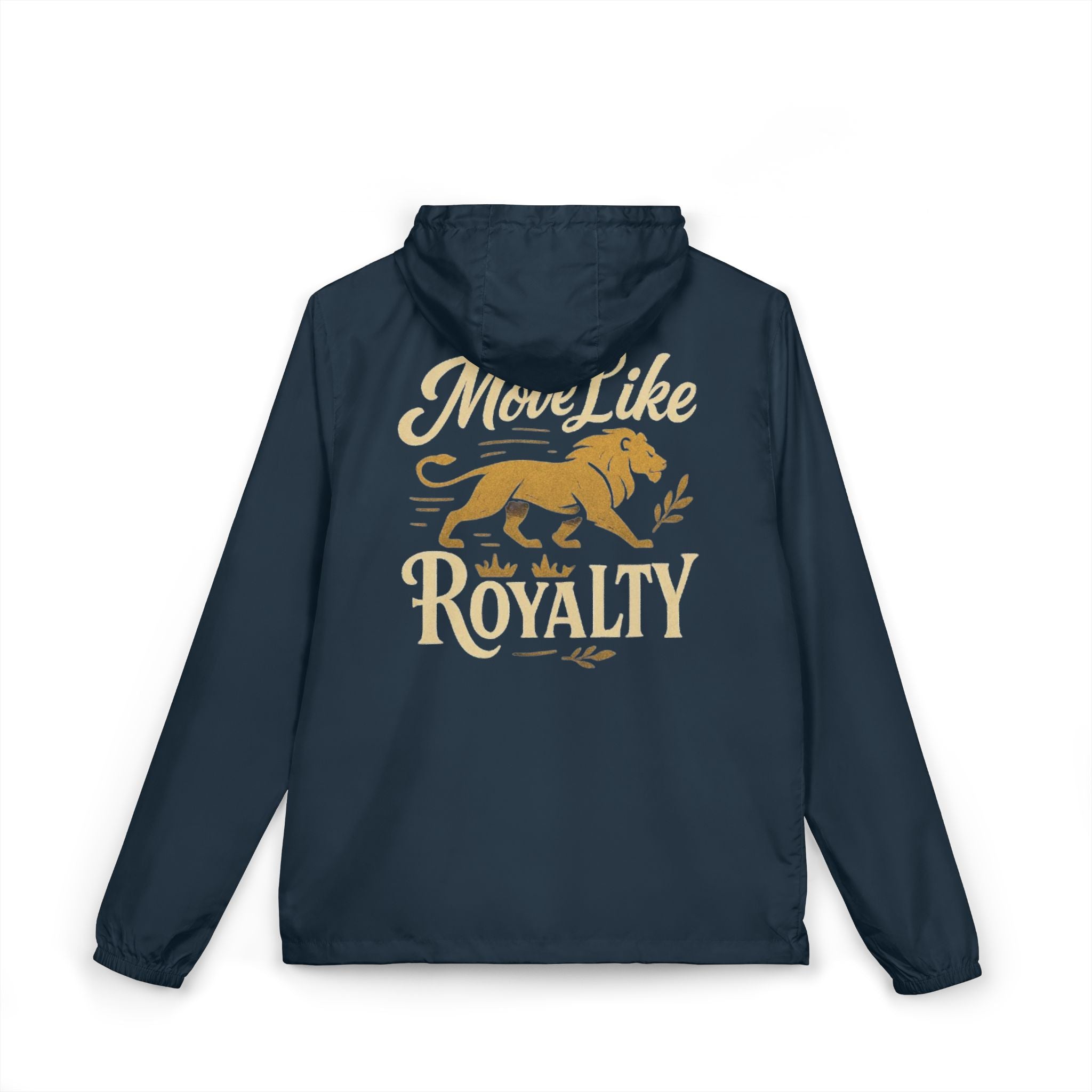 Windbreaker Jacket — "Move Like Royalty" Lion Graphic Lightweight Hooded Windbreaker
